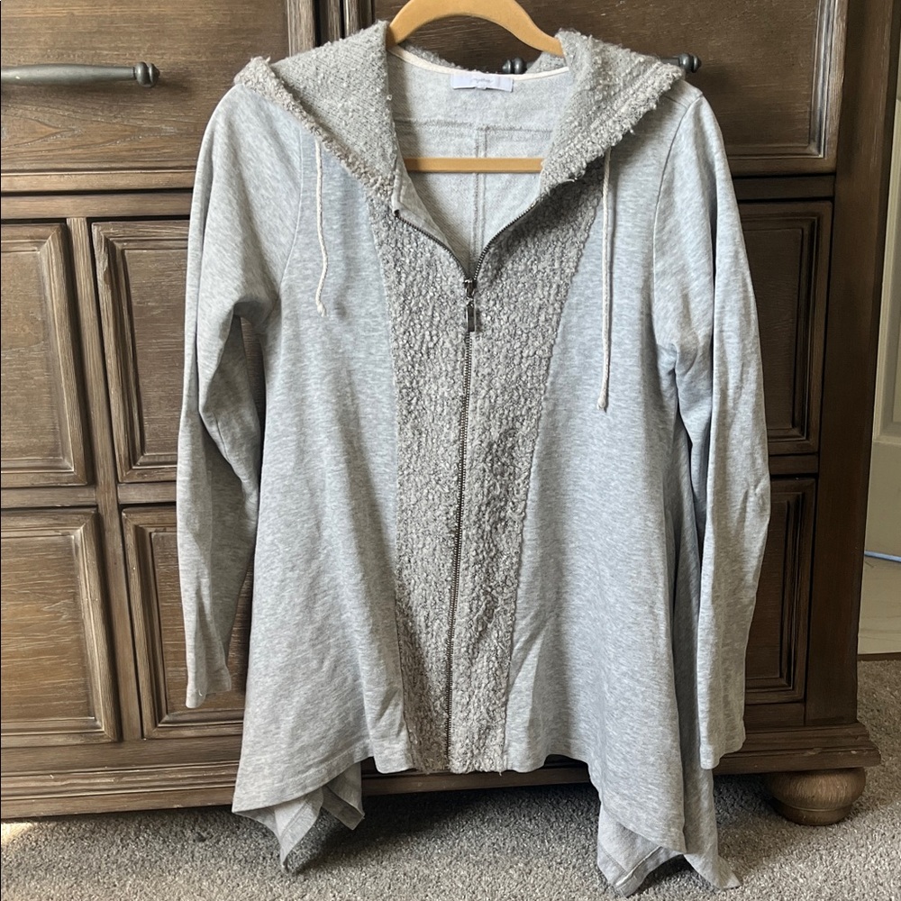 Gray Hooded Zip-Up Cardigan